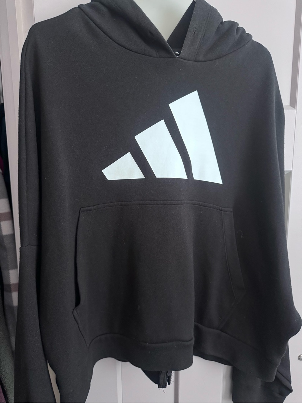 adidas Black Hoodie with White Trefoil-Inspired Logo